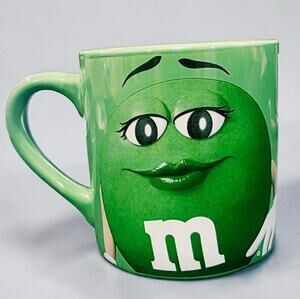 Green MM Character Ceramic Coffee Mug 2016 Frankford Candy Face Handle Logo